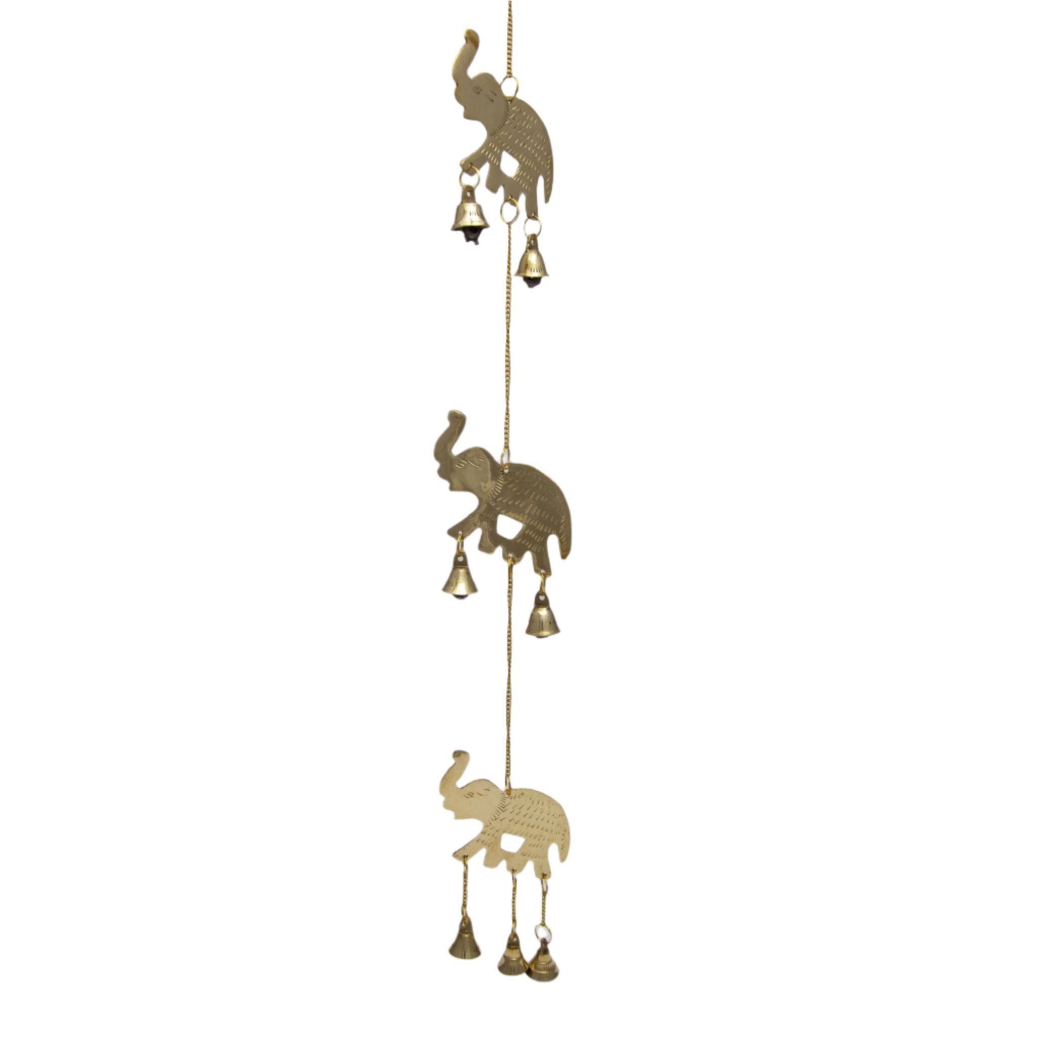 Polished Brass Three Elephant Bell Wind Chime - Decorative Bells - Bellbazaar.com - BS337