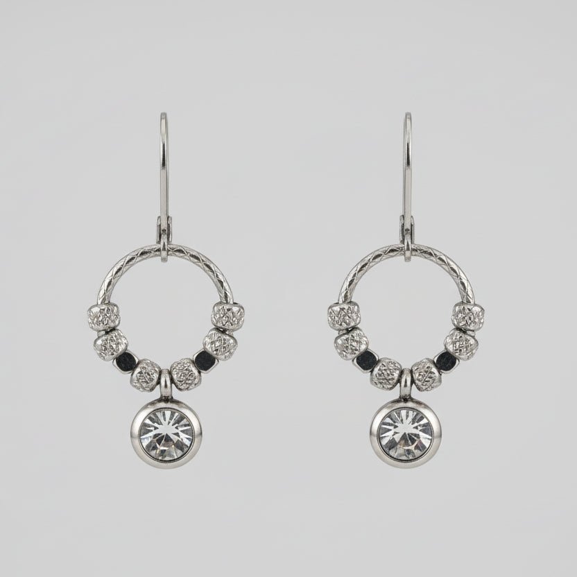 Rhinestone Drop Beaded Circle Earrings, Stainless Steel - Apparel & Accessories > Jewelry > Earrings - Bell Bazaar