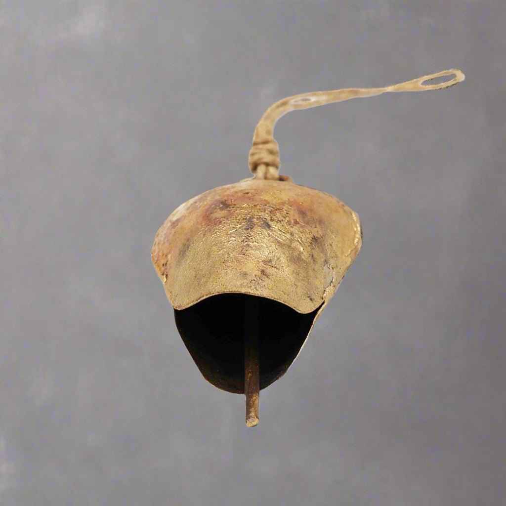 Rustic Tulip-Shaped Tin Bell with Jute Hanger – Handmade Metal Bell with Striker