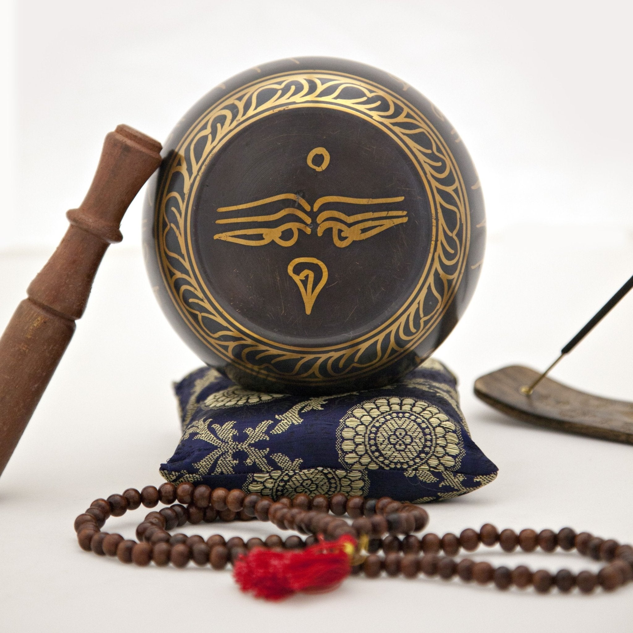 Seven - Metal OM Singing Bowl with Mallet - Backside - Religious Items - Bellbazaar.com - BW646
