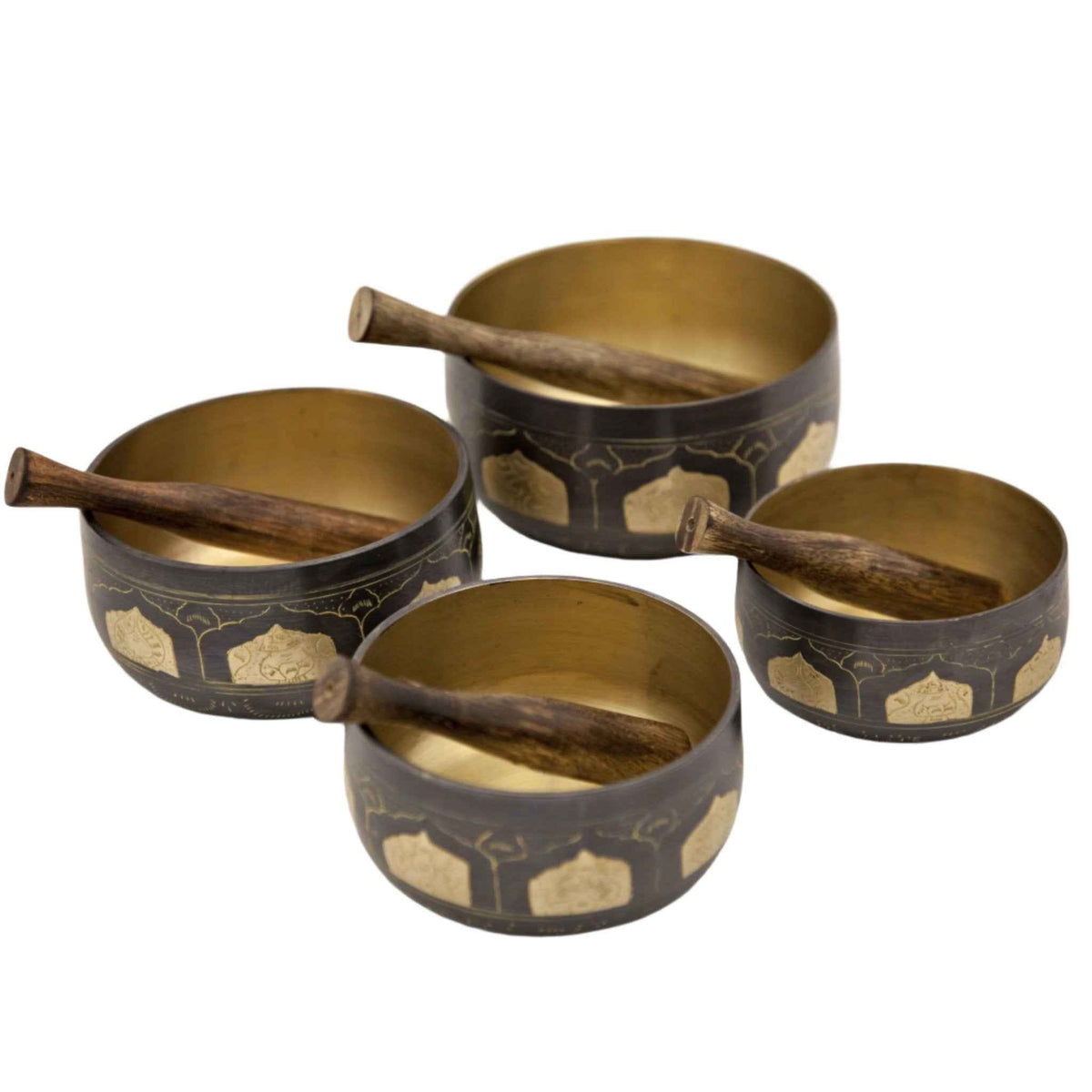 Seven-Metals Singing Bowls with Mallets - Set of Four