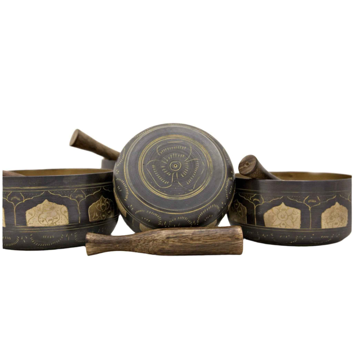 Seven-Metals Singing Bowls with Mallets - Set of Four