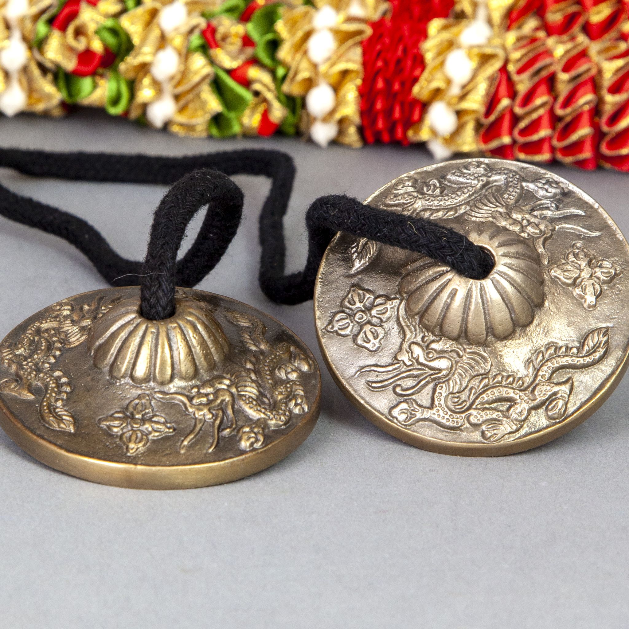 'Seven - Metals' Tingsha Cymbal with Dragon Design 2.5 inch - Religious Items - Bellbazaar.com - BF005