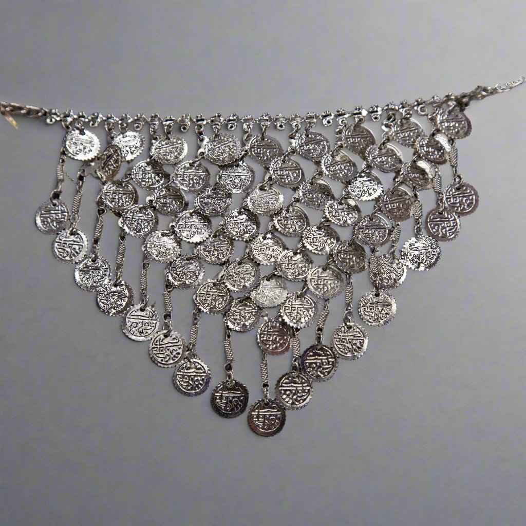 Silver-Tone V-Shape Necklace with Coins - JW288