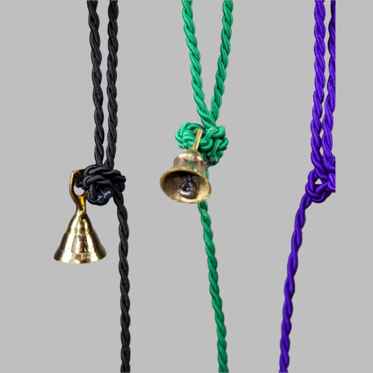 Three Handcrafted Brass Bells on Cord