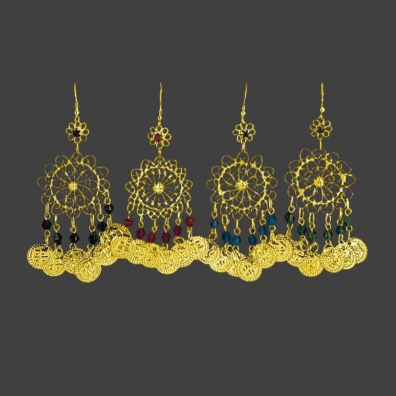Traditional White Metal Filigree Chandelier Earrings with Colorful Beads - Elegant Handcrafted Jewelry - Apparel & Accessory
