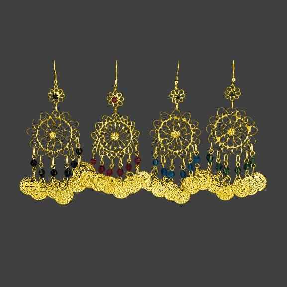 Traditional White Metal Filigree Chandelier Earrings with Colorful Beads - Elegant Handcrafted Jewelry