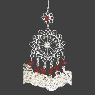 Traditional White Metal Filigree Chandelier Earrings with Colorful Beads - Elegant Handcrafted Jewelry - Apparel & Accessory
