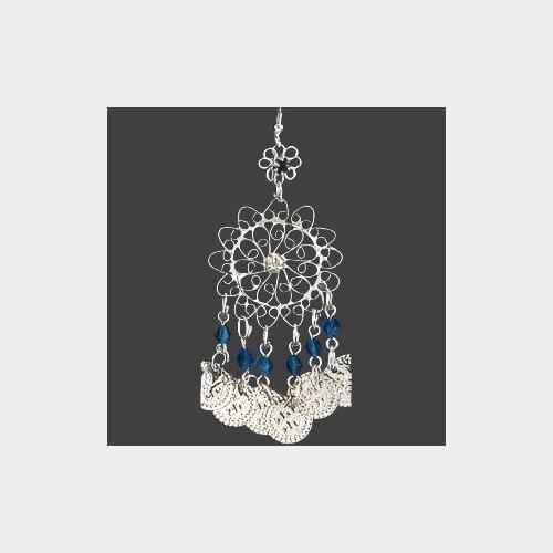 Traditional White Metal Filigree Chandelier Earrings with Colorful Beads - Elegant Handcrafted Jewelry