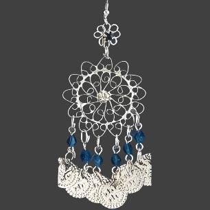 Traditional White Metal Filigree Chandelier Earrings with Colorful Beads - Elegant Handcrafted Jewelry - Apparel & Accessory
