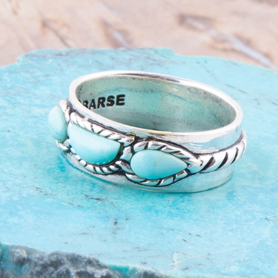 Triple Stone Turquoise Ring in Sterling Silver - Rings - Bell Bazaar