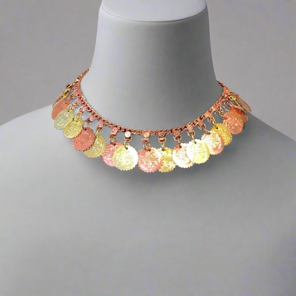 Two - Tone Gold and Copper Coin Necklace - Apparel & Accessories > Jewelry > Necklaces - Bellbazaar.com - JM240