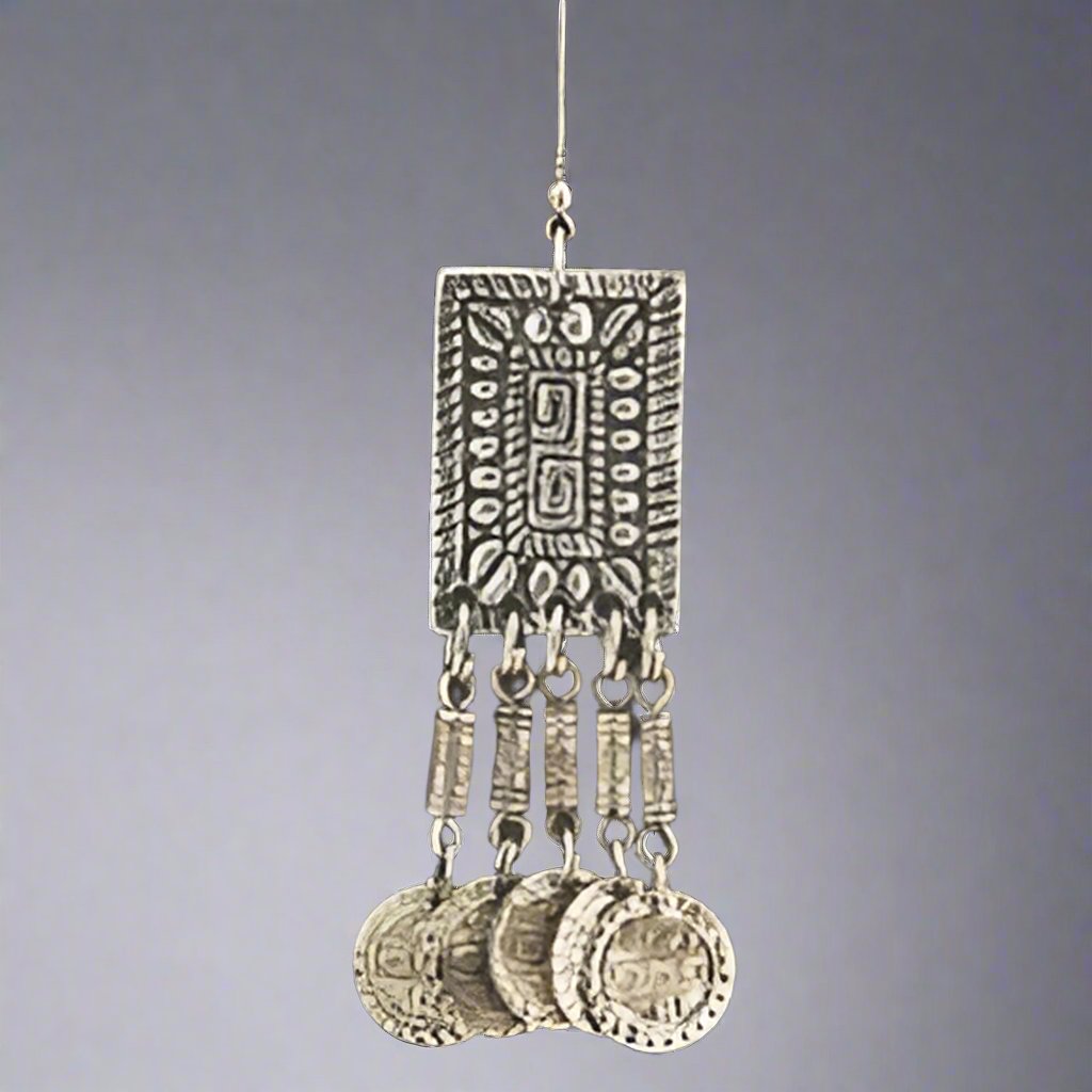 Vintage Antique Silver Rectangle Earrings with Beads - Apparel & Accessories > Jewelry > Earrings - Bellbazaar.com - JW338