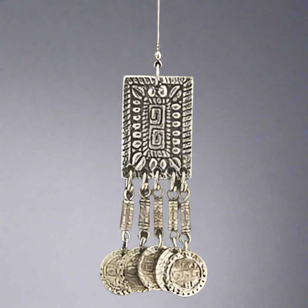 Vintage Antique Silver Rectangle Earrings with Beads