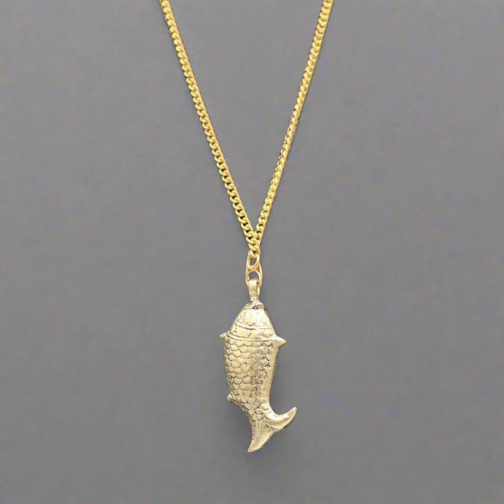 Vintage Brass Embossed Fish Necklace - Apparel & Accessories > Jewelry > Necklaces - Bellbazaar.com