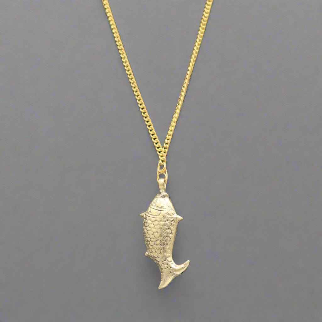Vintage Brass Embossed Fish Necklace