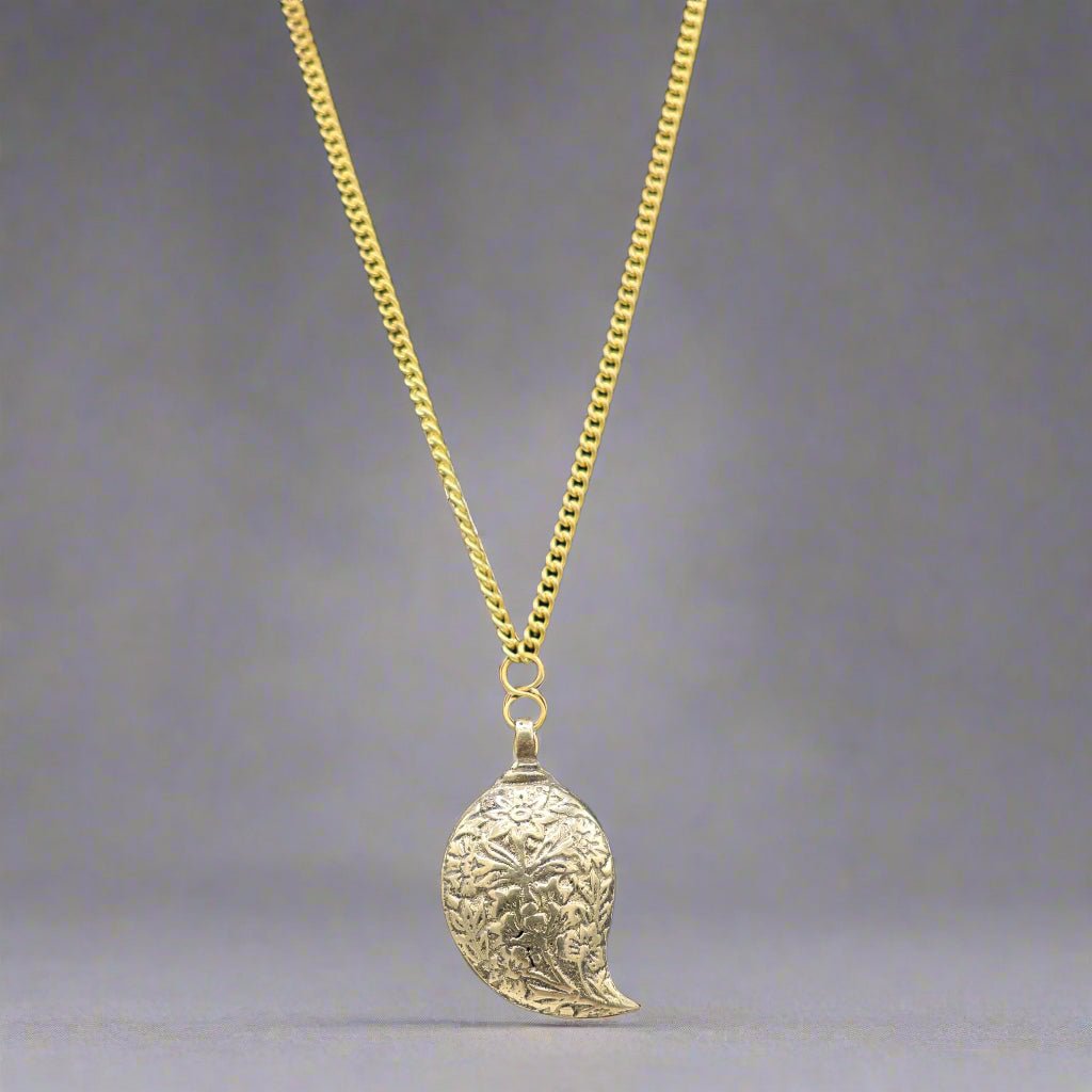 Vintage Brass Embossed Paisley Necklace - Apparel & Accessories > Jewelry > Necklaces - Bellbazaar.com
