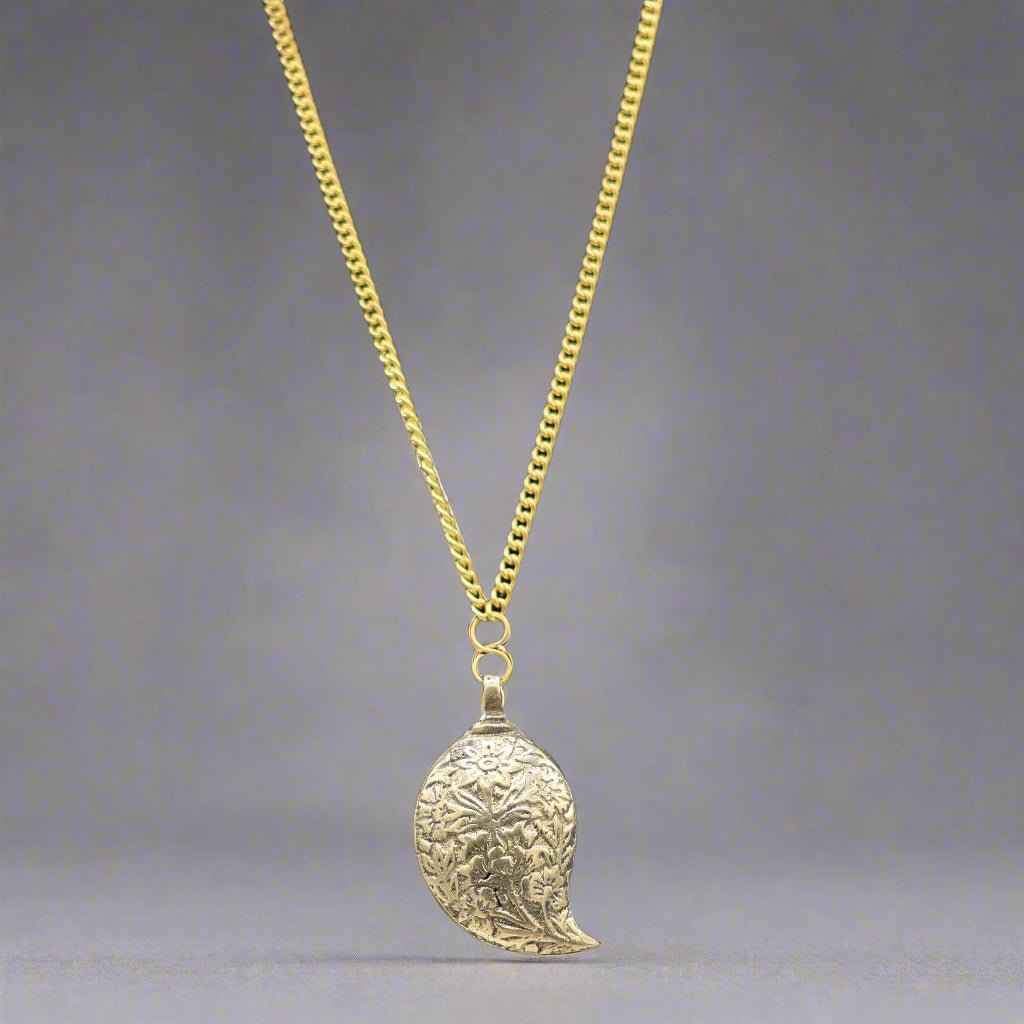 Vintage Brass Embossed Paisley Necklace