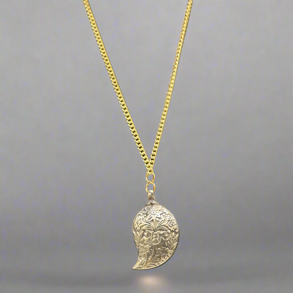 Vintage Brass Embossed Paisley Necklace - Apparel & Accessories > Jewelry > Necklaces - Bellbazaar.com