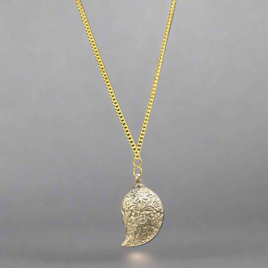 Vintage Brass Embossed Paisley Necklace