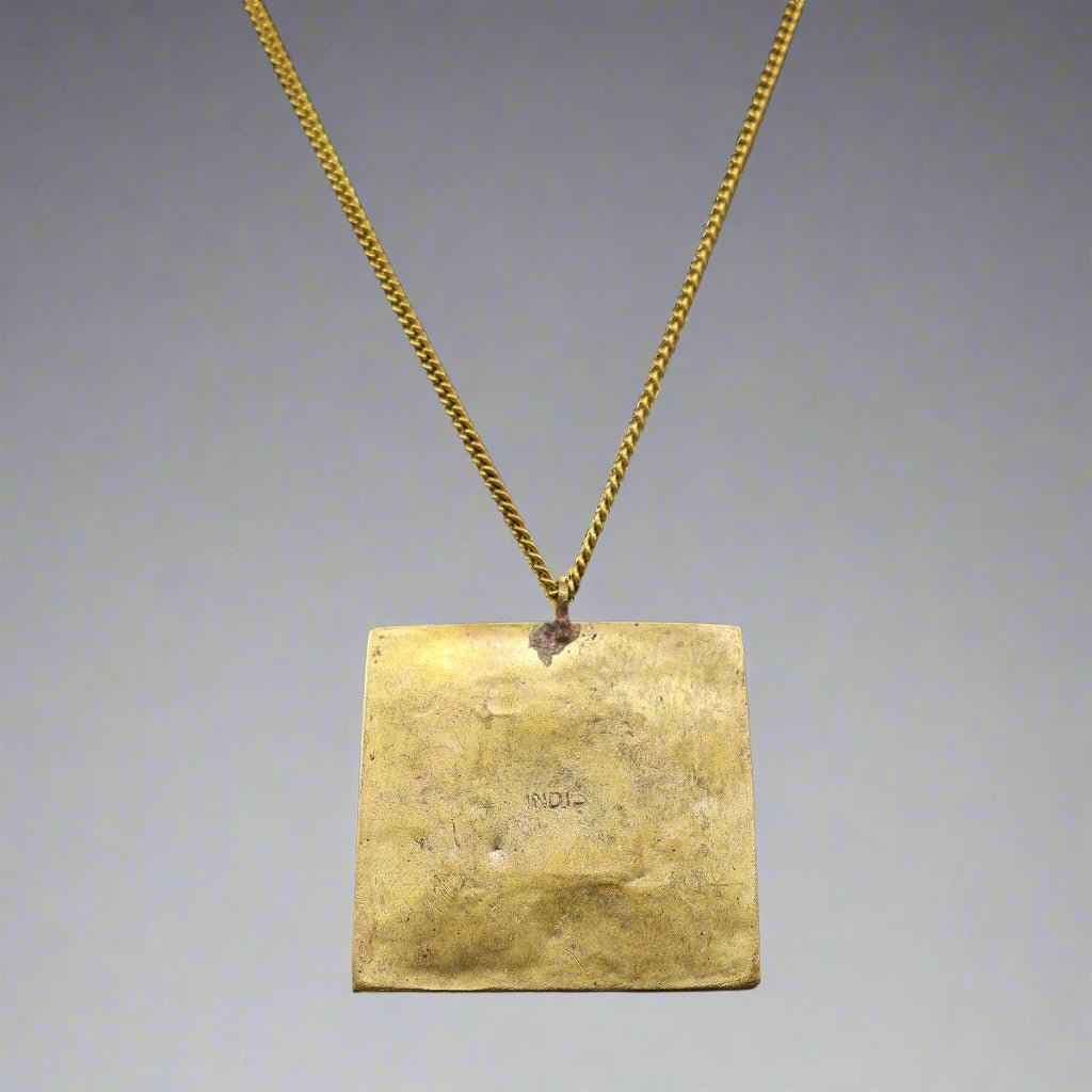 Vintage Square Pendant Necklace with Turquoise Inlay