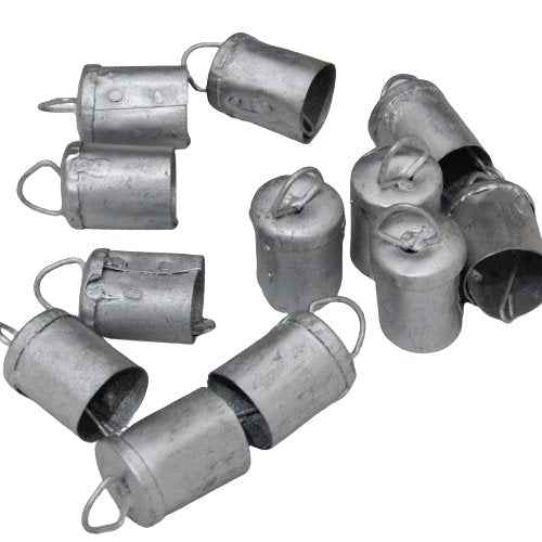 Vintage-Style Silver Tin Bells - 1.75" H x 7/8" D - Dozen Pack