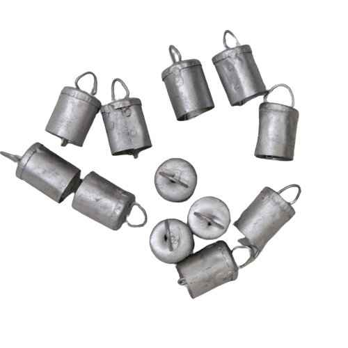 Vintage-Style Silver Tin Bells - 1.75" H x 7/8" D - Dozen Pack