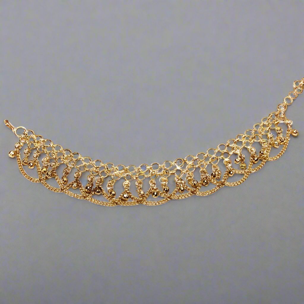 Vintage White Metal Boot Style Anklet with Bell Charms & Chain Links - Bold & Eye - catching Design - Apparel & Accessories