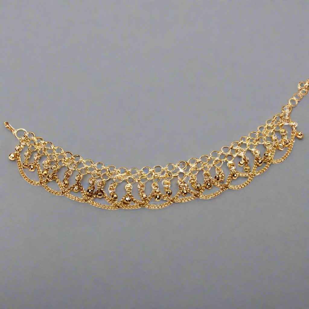 Vintage White Metal Boot Style Anklet with Bell Charms & Chain Links - Bold & Eye-catching Design