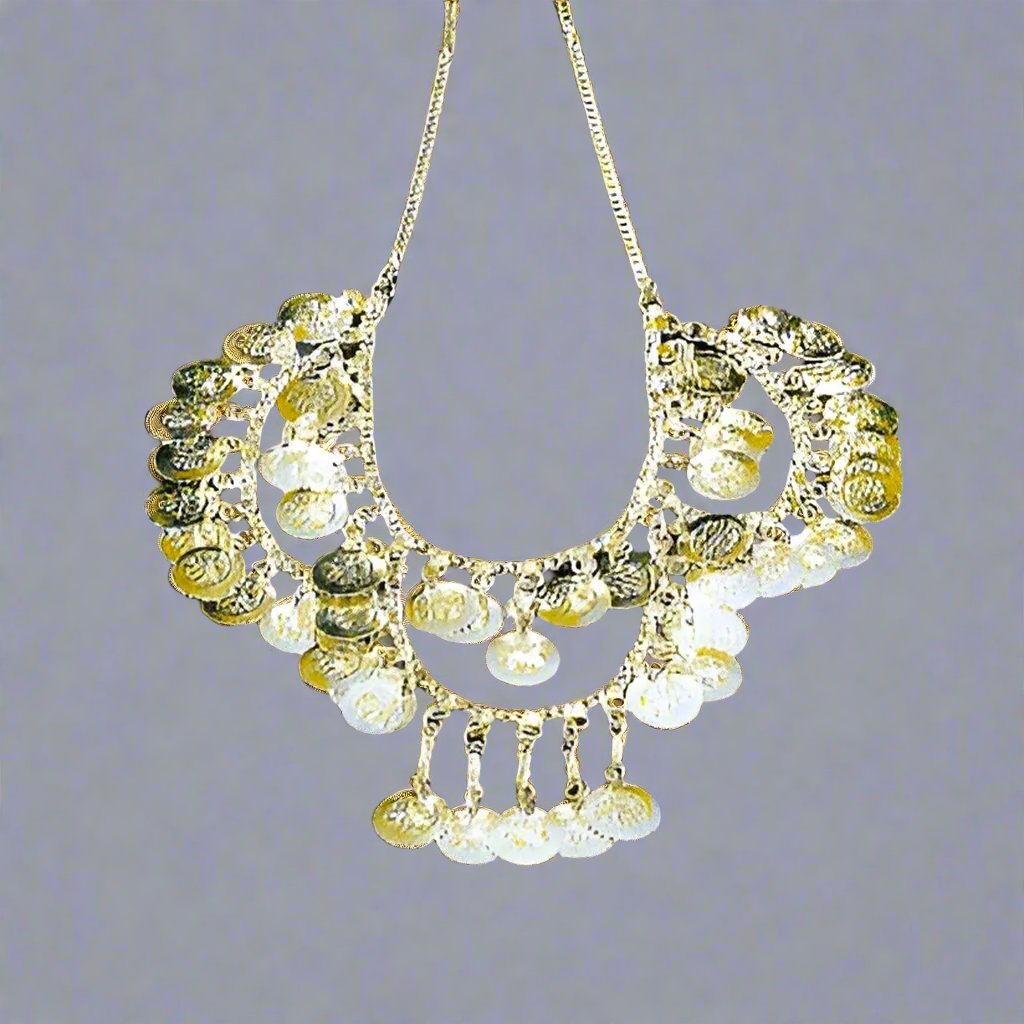 White Metal Alloy Necklace with Brass Coins - Vintage - Inspired Charm - Apparel & Accessories > Jewelry > Necklaces