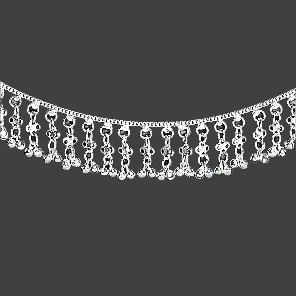 White Metal Anklet Chain with Bell Tassels - Delicate & Feminine Accessory - Apparel & Accessories > Jewelry