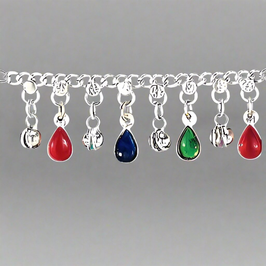 White Metal Anklet with Multi - Color Beads - Vibrant & Playful Design - Apparel & Accessories > Jewelry > Anklets