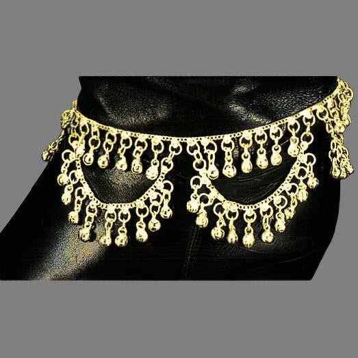 White Metal Boot Anklet with Loops of Bells - Edgy & Distinctive Accessory - Apparel & Accessories > Jewelry > Anklets