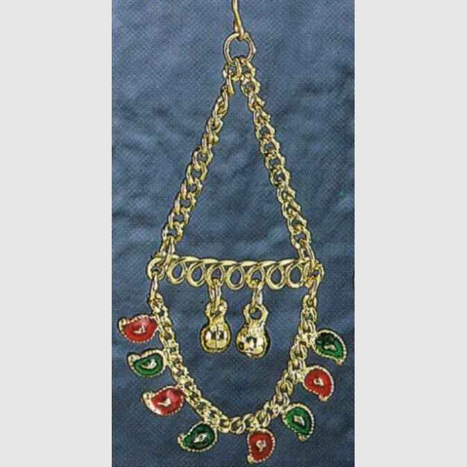 White Metal Earrings with Bells & Paisley Charms in Red and Green - Colorful & Detailed Accessory