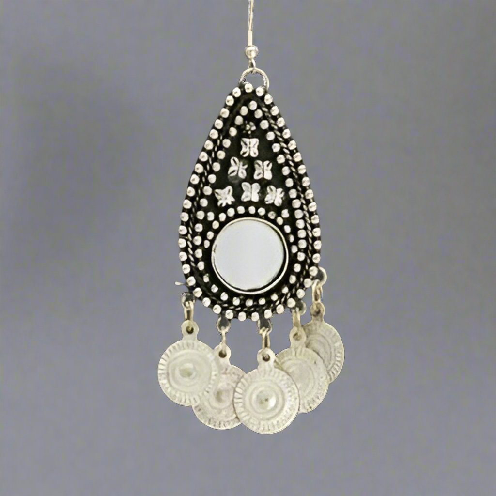 White Metal Earrings with Mirrors & Coins - Unique & Artistic Design - Apparel & Accessories > Jewelry > Earrings