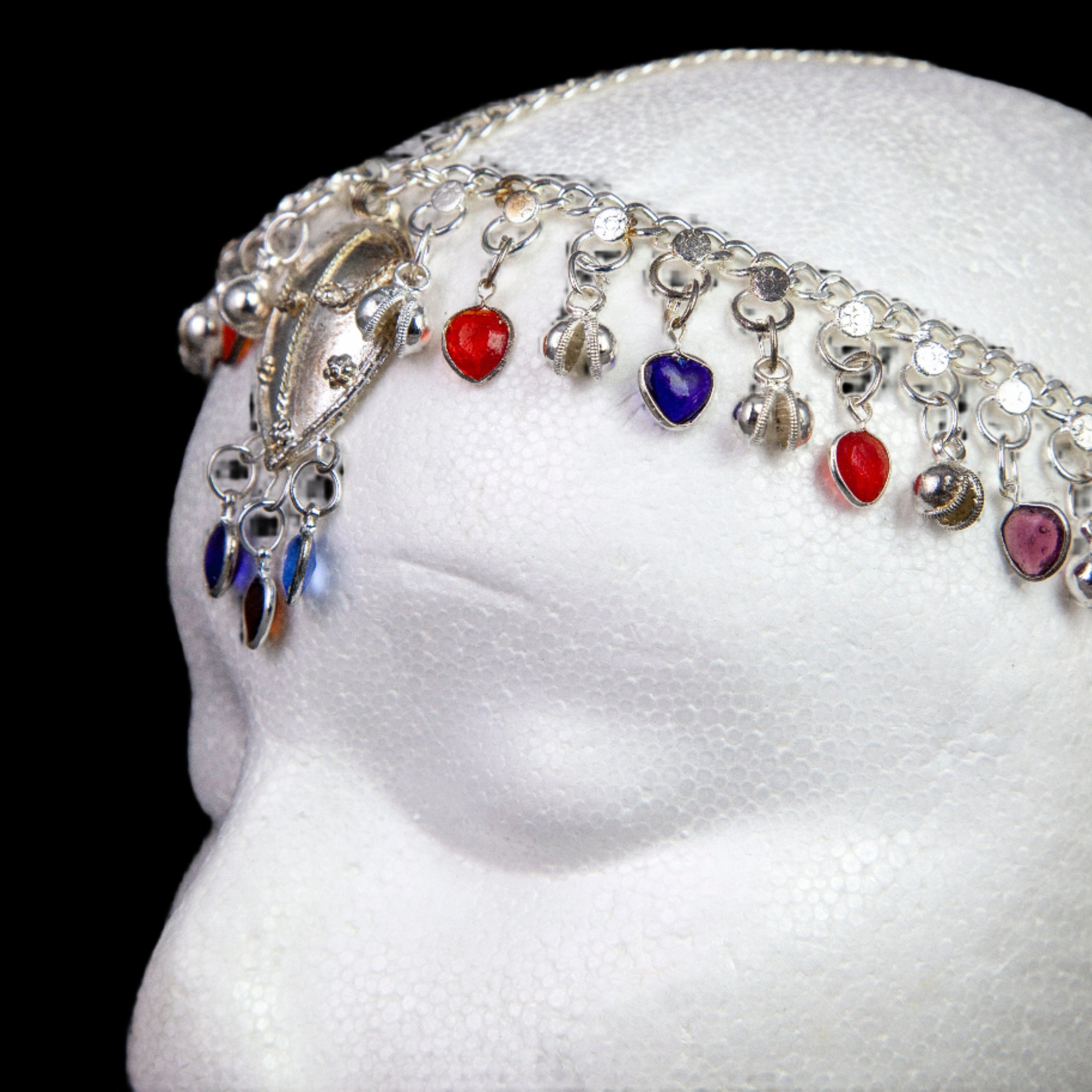 White Metal Head Ornament Adorned with Glass Charms - Elegant & Dazzling Design - Apparel & Accessories > Jewelry