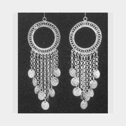 White Metal Hoop Earrings with Hanging Coins - Distinctive & Chic Design*