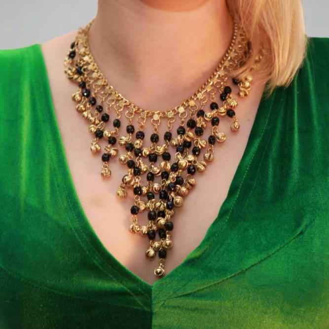 White Metal Necklace with Intricate Bead Accents - Detailed & Elegant Design