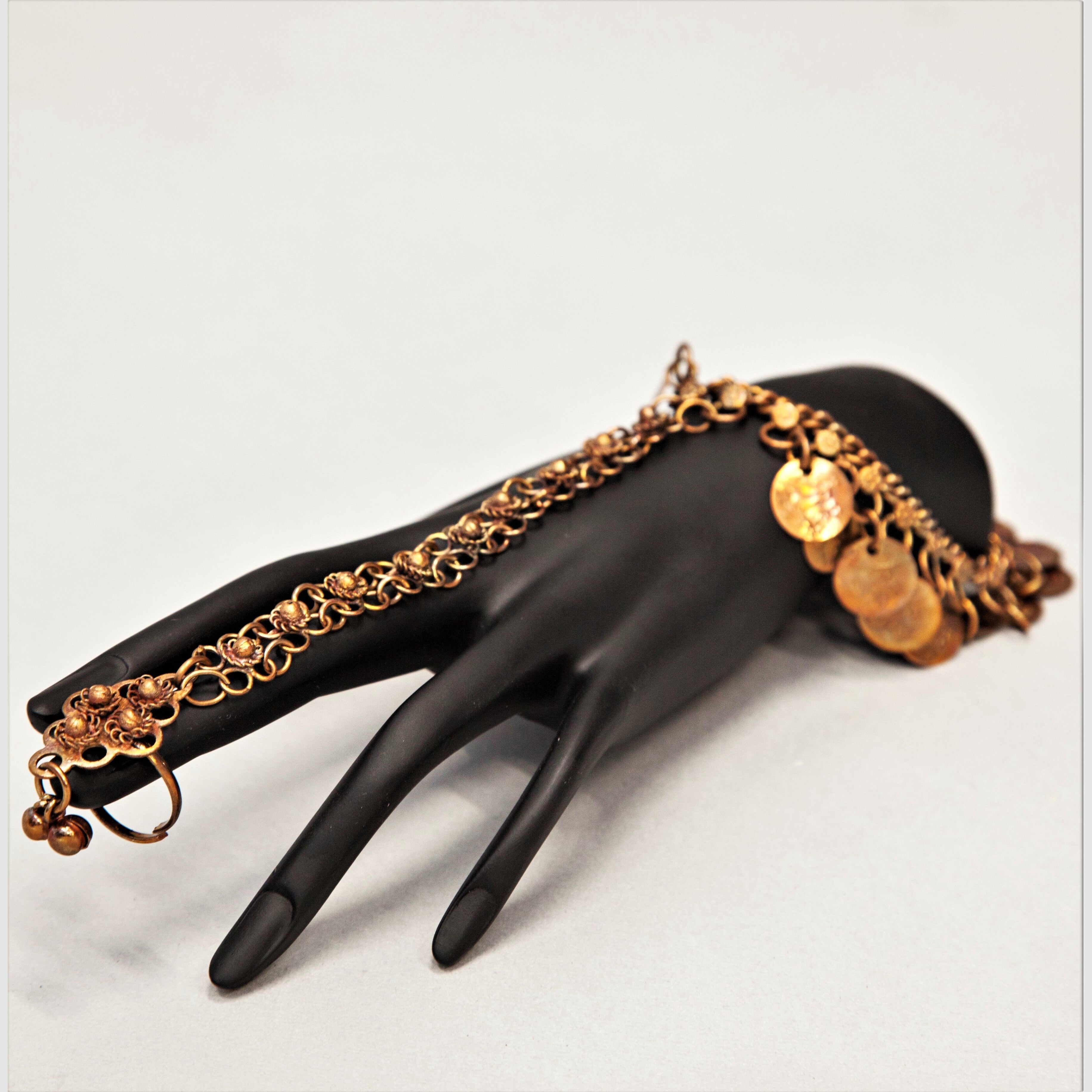 White Metal Single - Ring Foot Bracelet with Coins - Stylish & Trendy Statement Piece - Apparel & Accessories > Jewelry