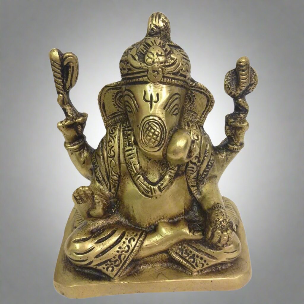 Antique Finish Brass Stitting Ganesh Statue