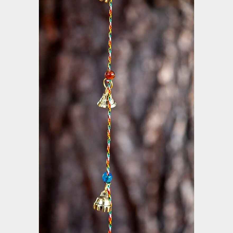 Mini Brass Bell Strand on 30 inch Multicolor Cord