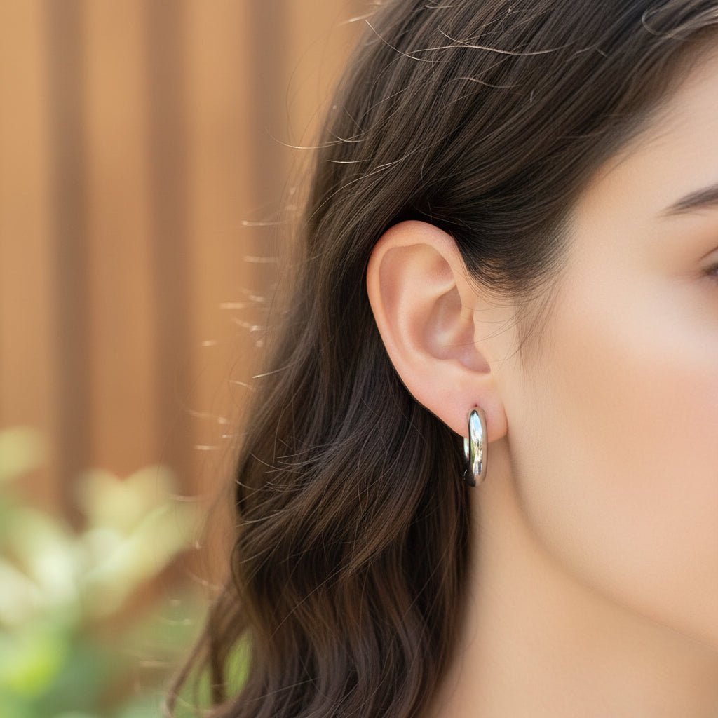 14mm Huggie Hoop Earrings, Stainless Steel - Apparel & Accessories > Jewelry > Earrings - Bell Bazaar