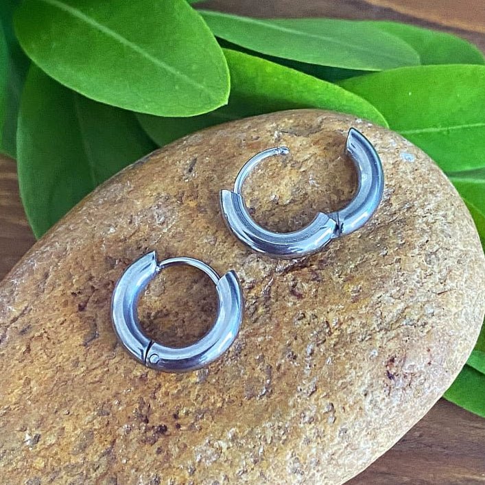 14mm Huggie Hoop Earrings, Stainless Steel - Apparel & Accessories > Jewelry > Earrings - Bell Bazaar