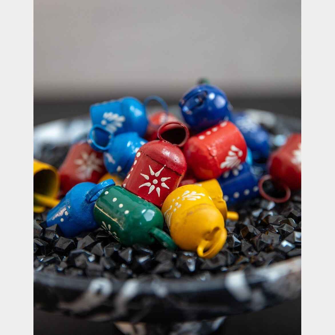 Dozen Assorted 2" H Hand-Painted Tin Bells (Six Colors)