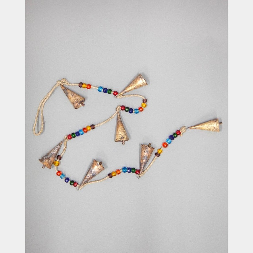 Handcrafted 44-inch chakra chime with tin bells and glass beads
