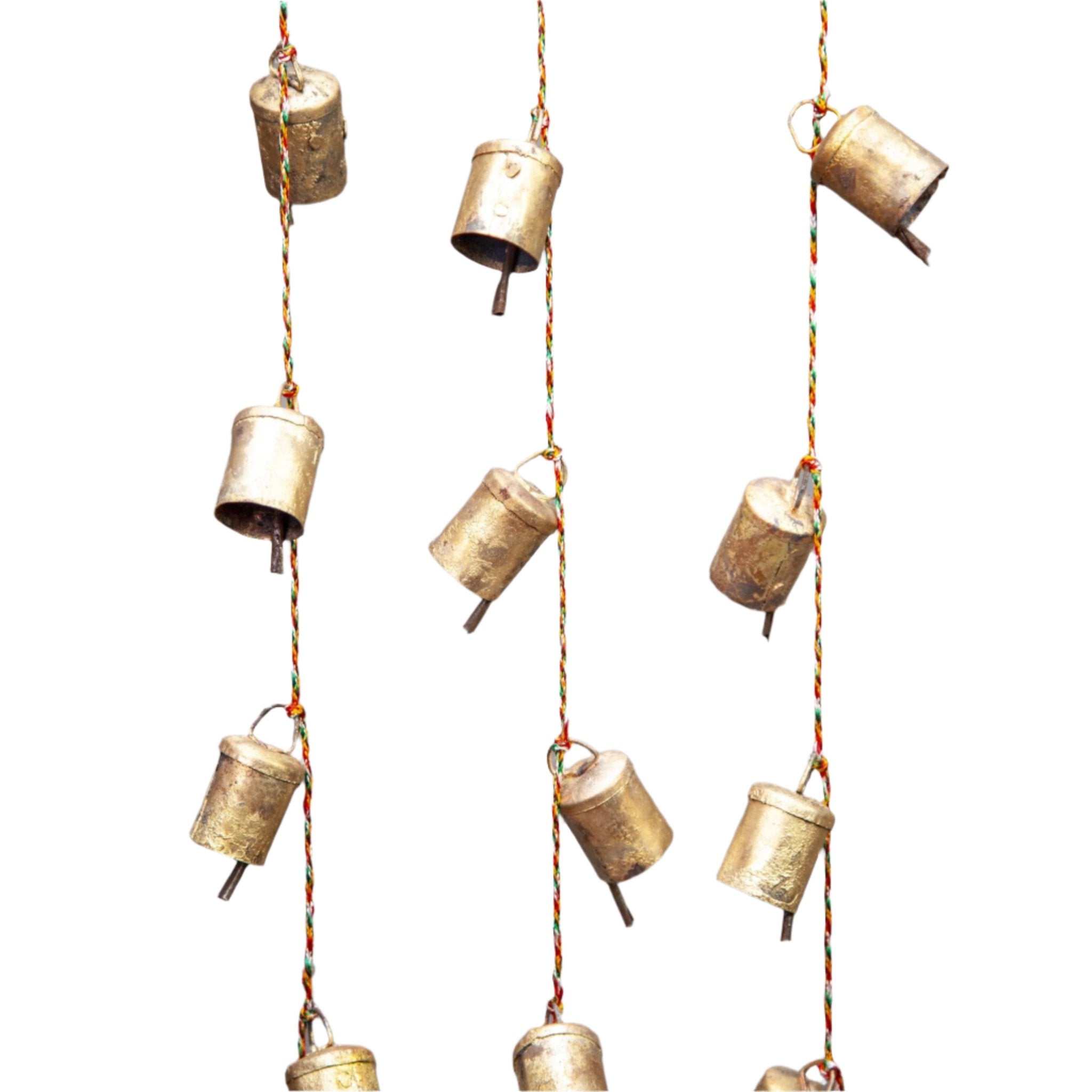 8 Rustic Tin Bells on a Cord - Bellbazaar.com