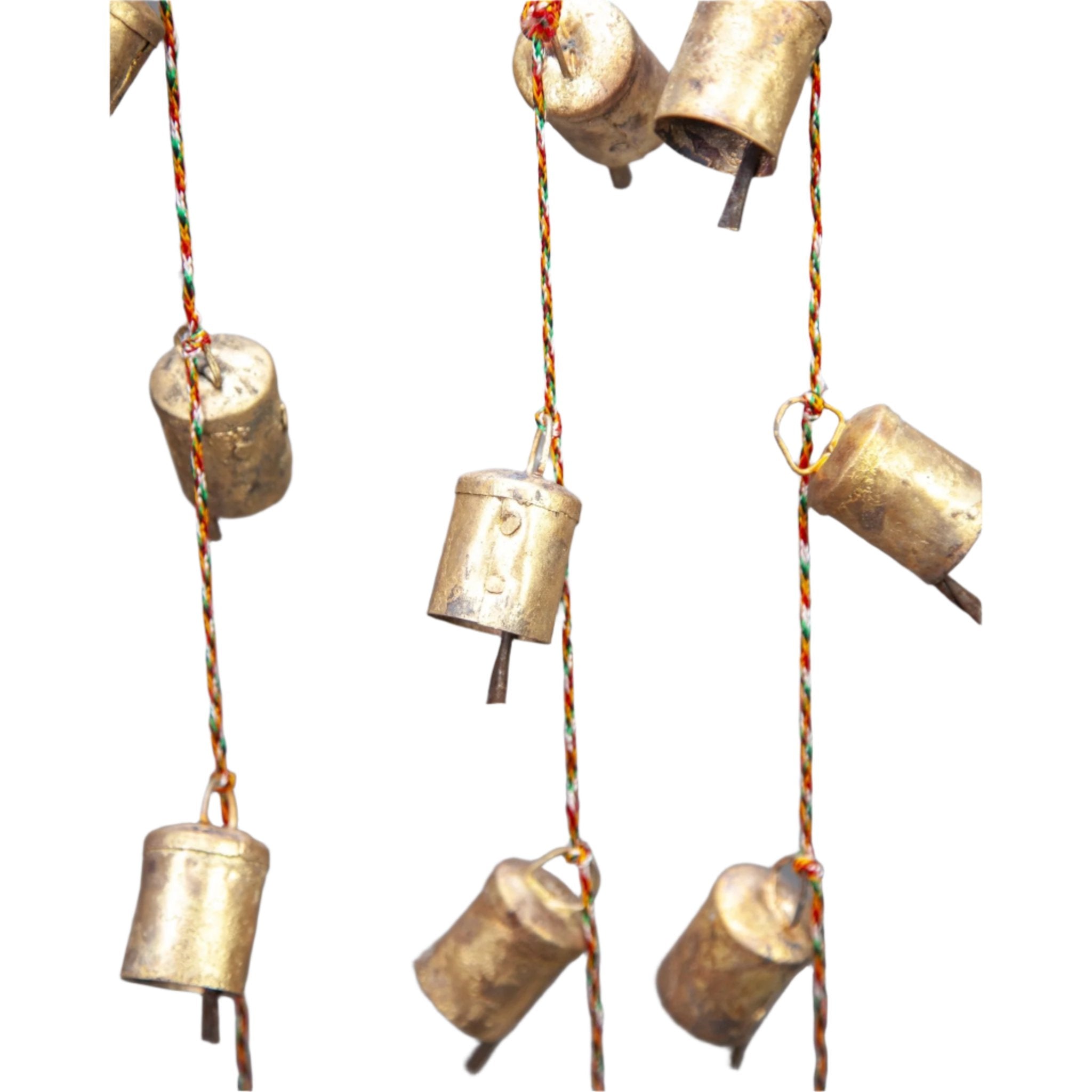 8 Rustic Tin Bells on a Cord - Bellbazaar.com