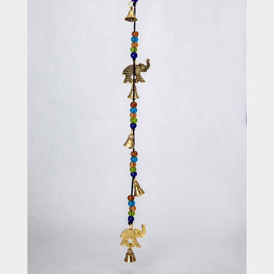 Brass Beaded Bell Chime with Six Elephants
