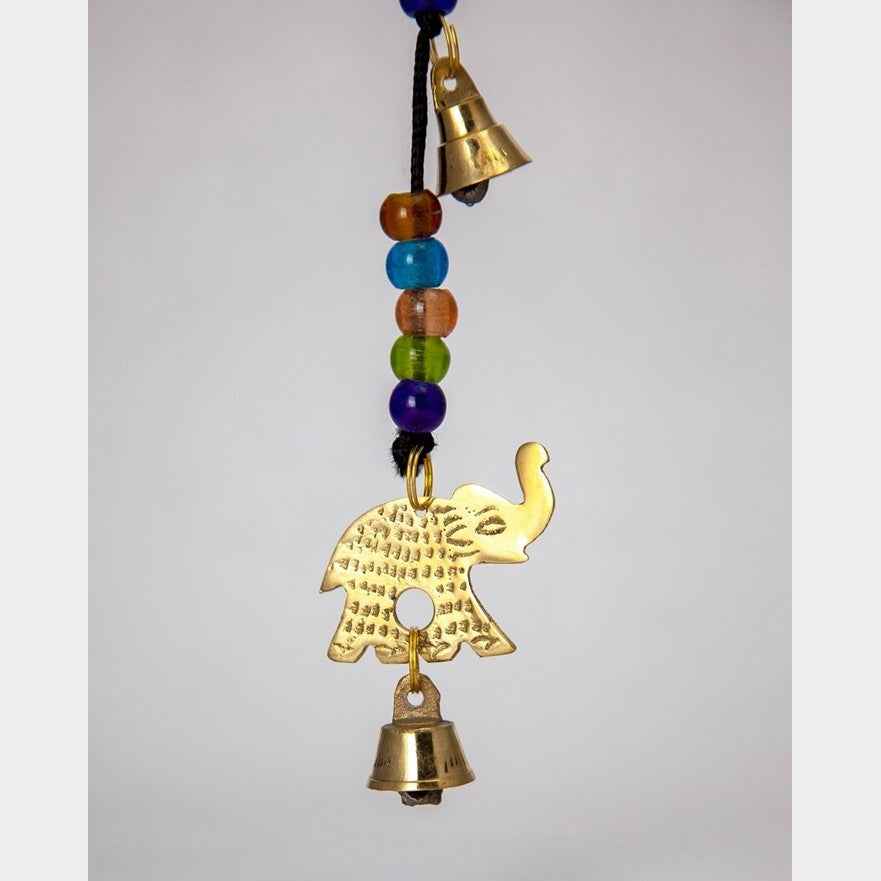 Brass Beaded Bell Chime with Six Elephants