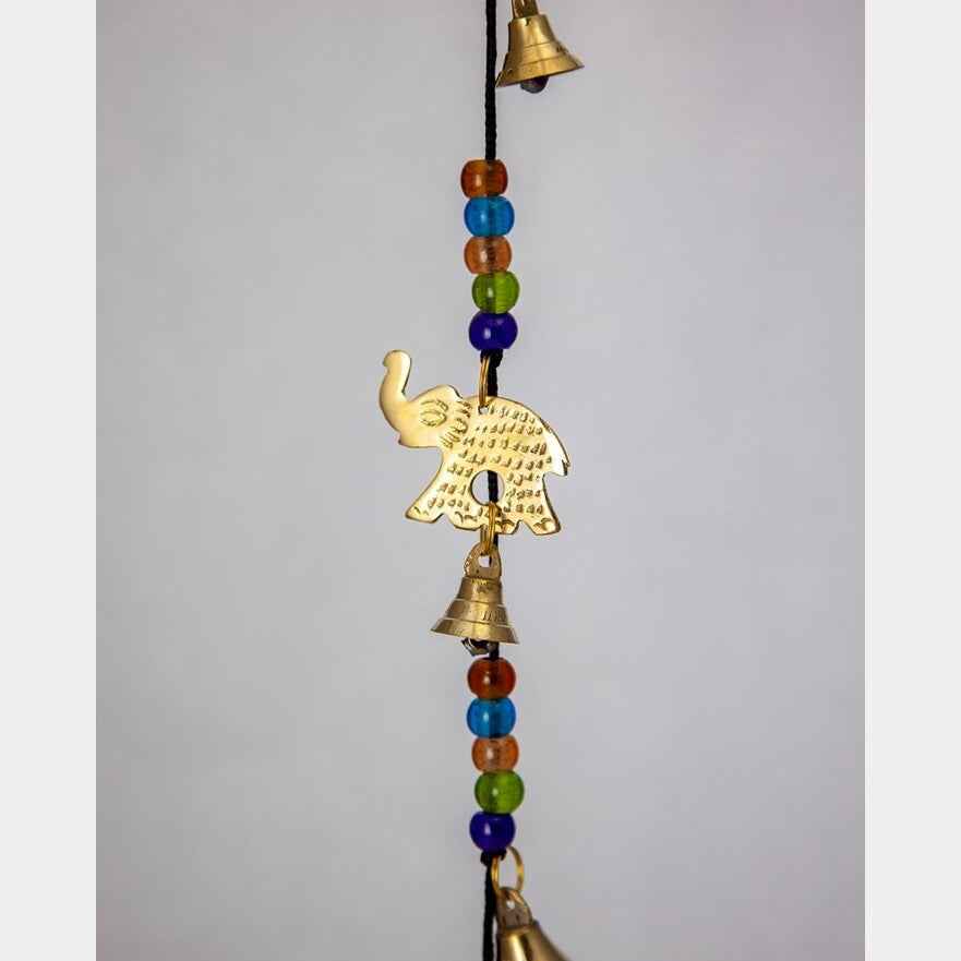 Brass Beaded Bell Chime with Six Elephants
